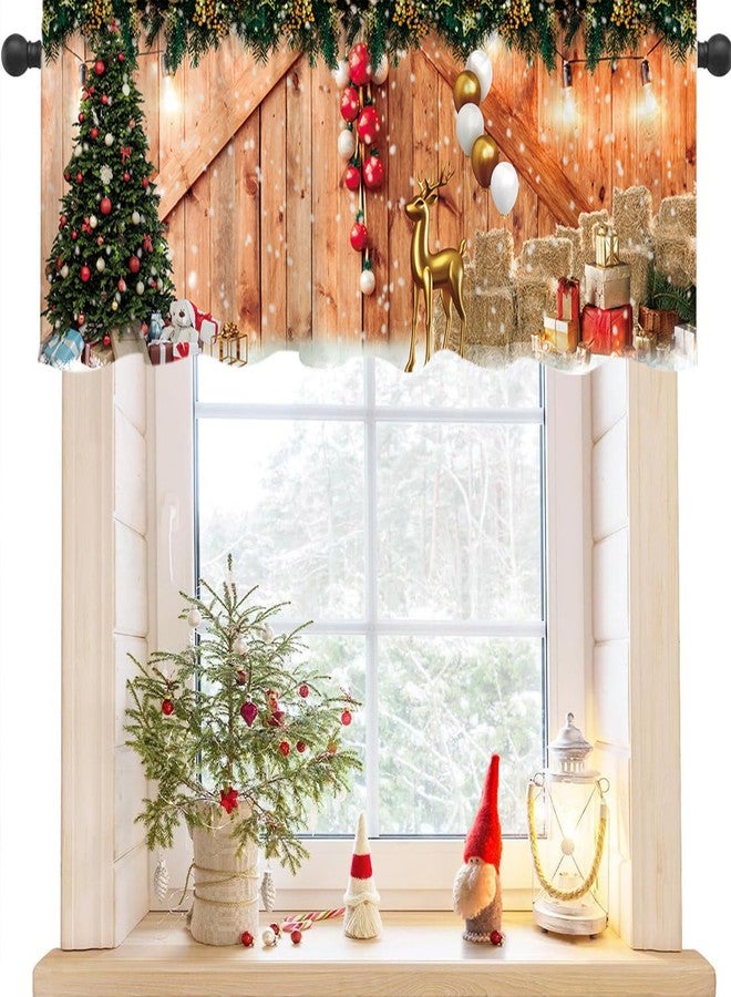 DOTOOMA 54x18 Inches Merry Christmas Barn Wooden Door Window Treatment Valance Xmas Tree Gift White Gold Balloon Golden Elk Pine Branch Theme Holiday Party Polyester Fabric Decorations Supplies - Image 4